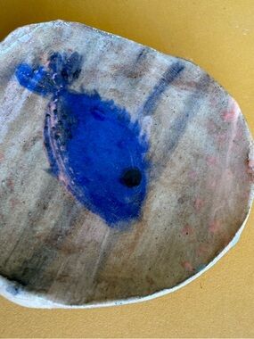 Handmade Ceramic Ring Dish with Blue Fish Motif